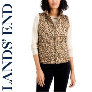 Warm Fleece Zip Up Vest Womens Soft Animal Print Leopard Lands End Size Medium